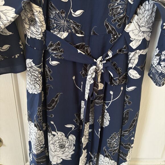 Bohemian Floral Maxi Dress Blue Aprox 2X Long V-Neck 3/4 Sleeves Feaux Wrap City - Picture 12 of 16